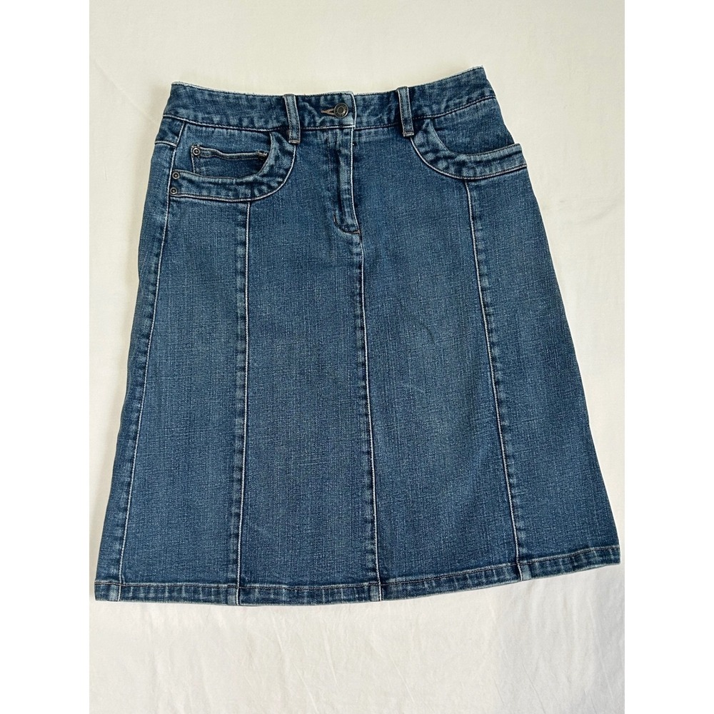 Talbots Womens Blue Denim A-Line‎ Skirt Stretch Medium Wash Knee Length Size 4
